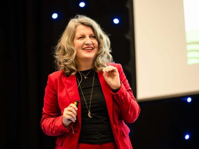 Blackpool Business Expo guest speaker, Tina Boden on stage